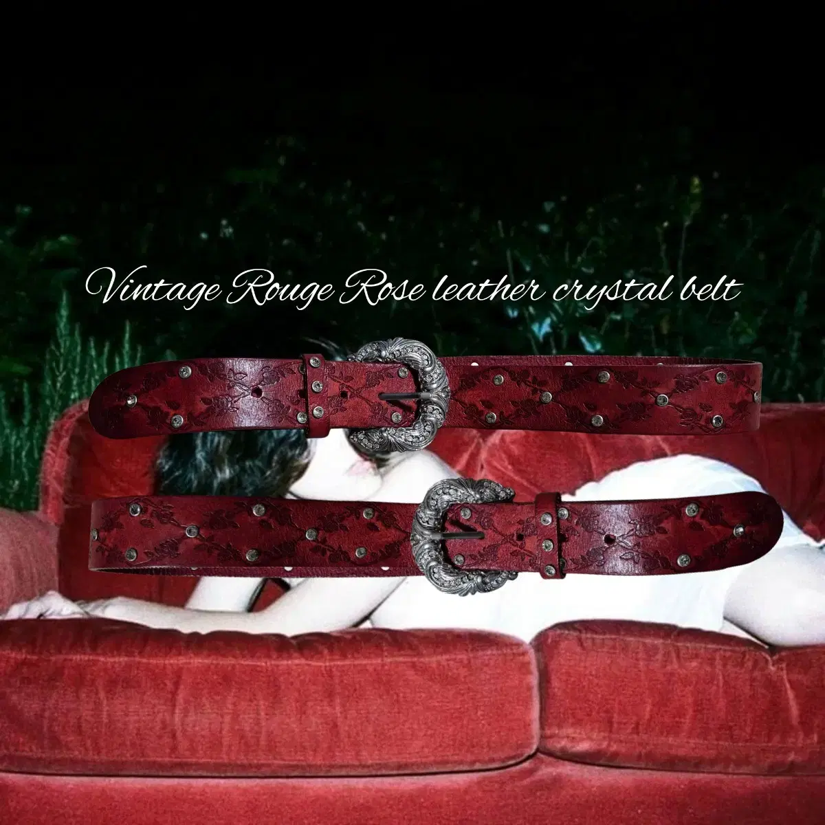 Vintage Rouge Rose leather crystal belt